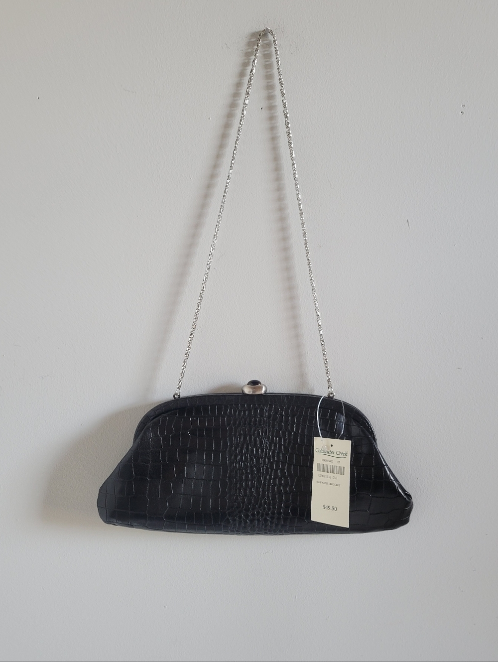 NWT Coldwater Creek Black 'Blue Water Croc Clutch'